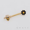 MULTI CZ BUMBLEBEE WITH A BLACK-AND-YELLOW ENAMEL DAISY 316L SURGICAL STEEL NIPPLE RING